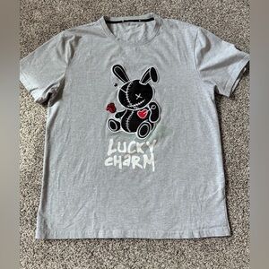 Grey 'Lucky Charm' Bunny Graphic Tee - Unbranded